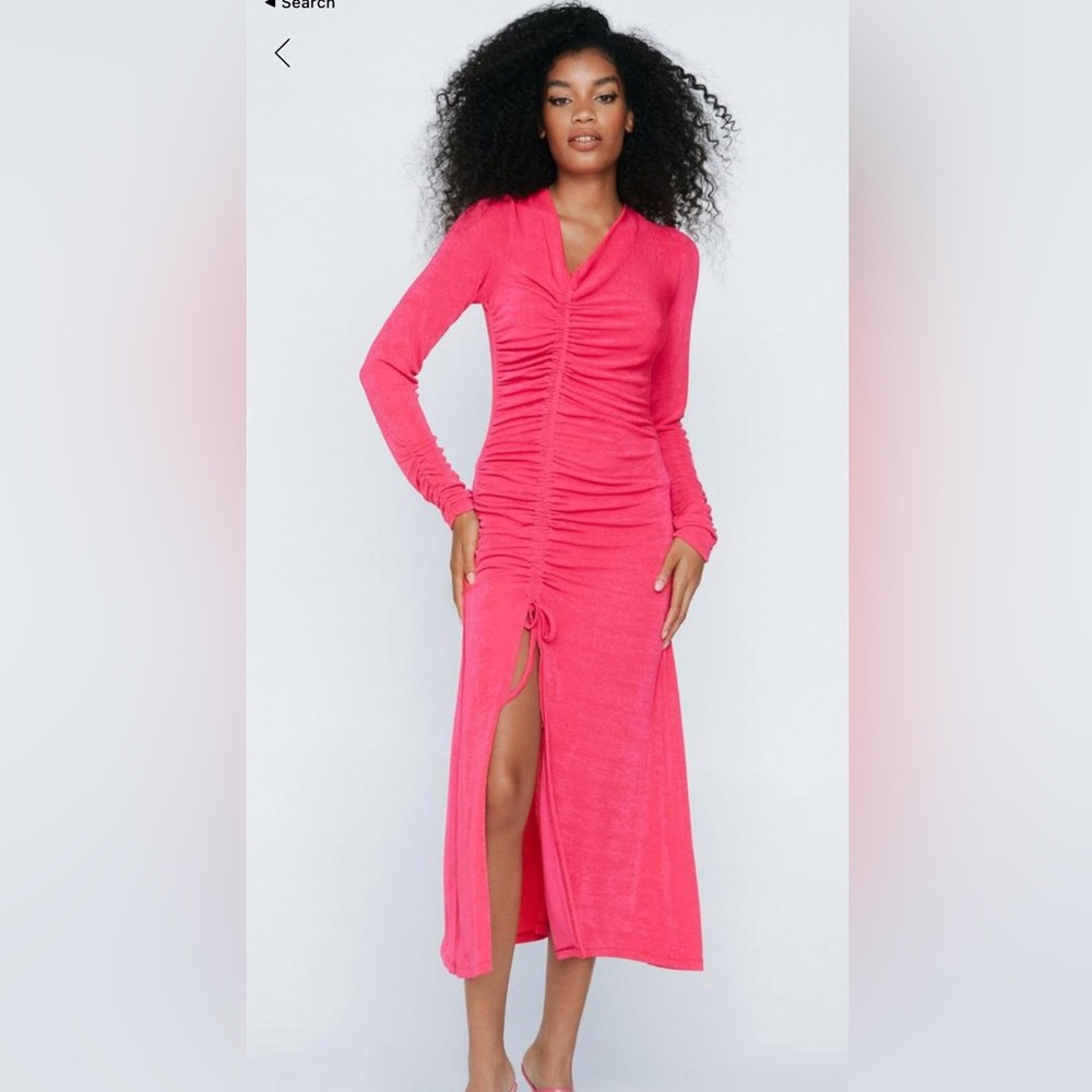 Nasty Gal. US Size 6 Petite. Pink, ruched front dress